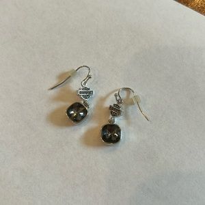 Harley Davidson dangle earring- black quartz